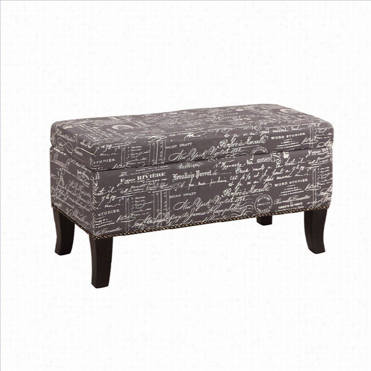 Linon  Sephanie Ottoman In Grey Linwn Wiht Script