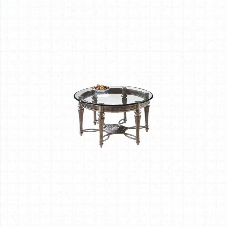 Magnussen Alloway Round Glass Top Cocktail Talbe  With Pewter Finish