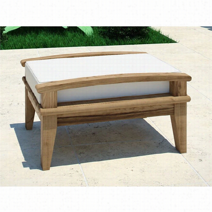 Modway Marina Outdoor Teak Ottoman In Natural And White