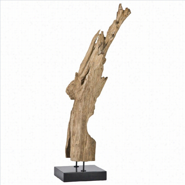 Moe's Natural Teak Wood Sculpture Attached M Arble Stand In Blqck