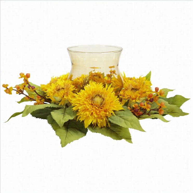 Nearly Natural Golden Sunflower Candleabrum Silk Flower Disposition In Yellow