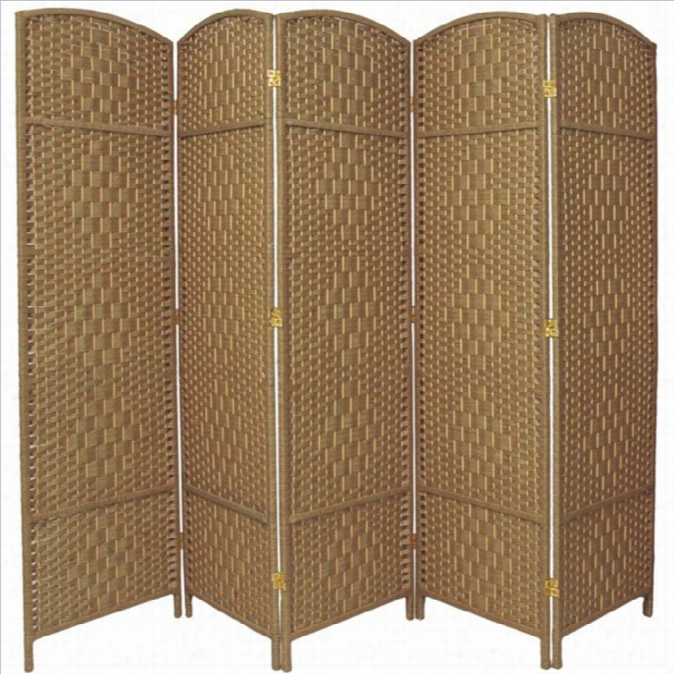 Oriental 5 Panel Diamond Weave Fiber Room Divider In Natural