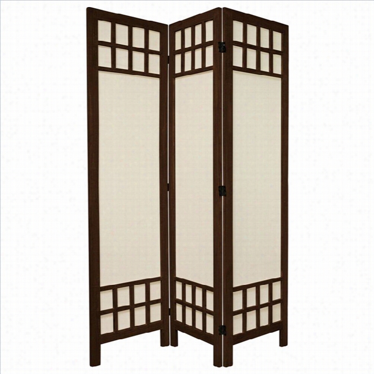 Oriental Furnityrr Tall Window Pane 3 Panel Room Divider In Brown