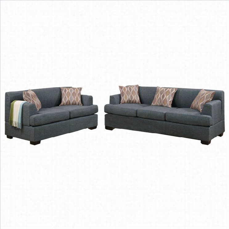 Poundex Bobkona Baldwin Sofa And Loveseat Arrange In Blue Gray