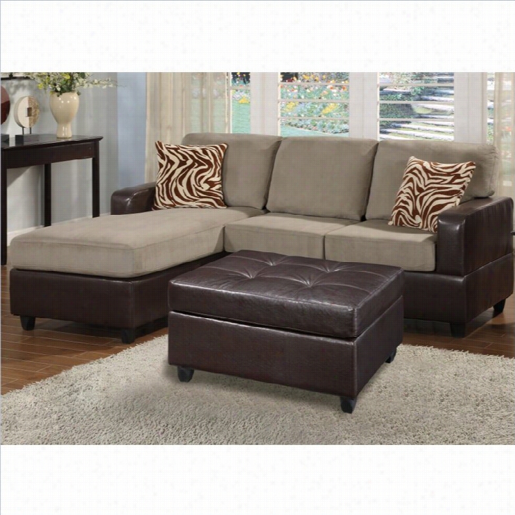 Poundex Bobkona Manhattan 3-piece  Sectional And  Faux Leather Ottoman In Colorless Rock-crystal