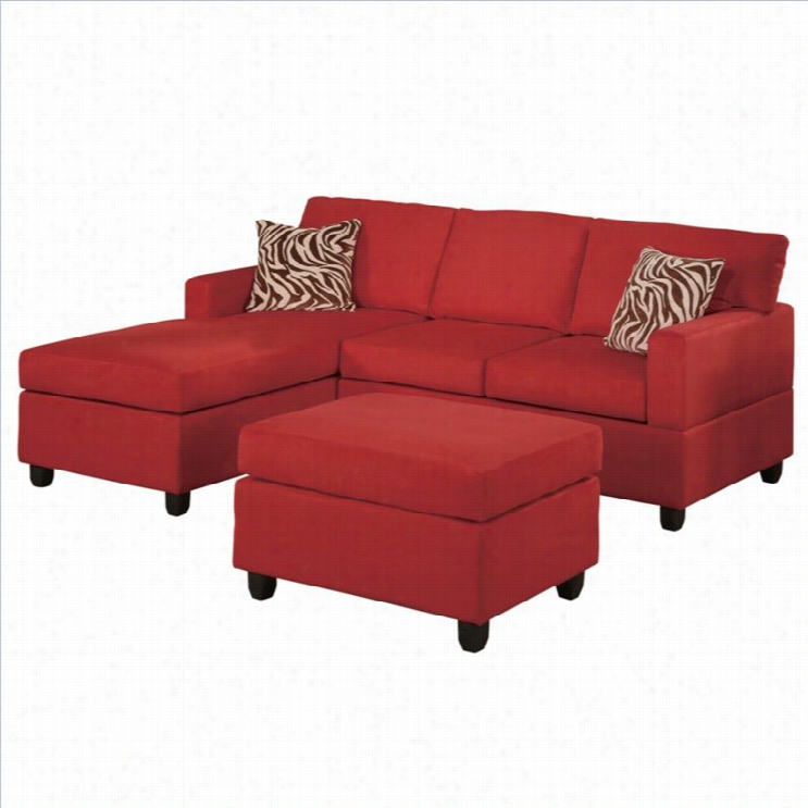 Poundex Bobkona Manhatan Reversible Microfiber 3--puece Sectional In Red