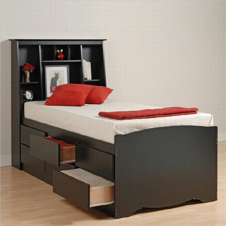 Prepac Black Sonoma Tall Double / Full Bookcase Platform Storage Bed