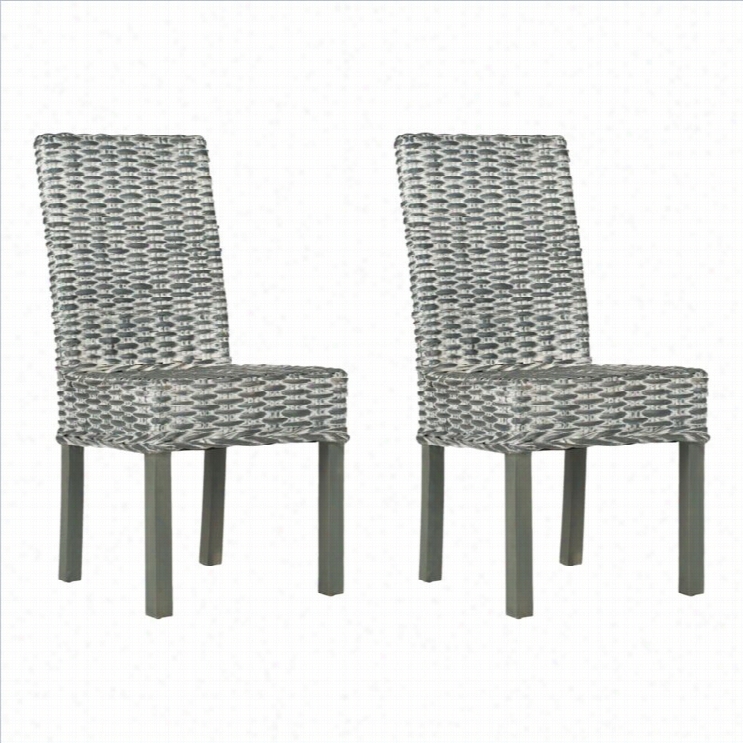 Safavieh Wheatley Rattan Ining Chair In Grey Whitd Wash( Set Of 2)