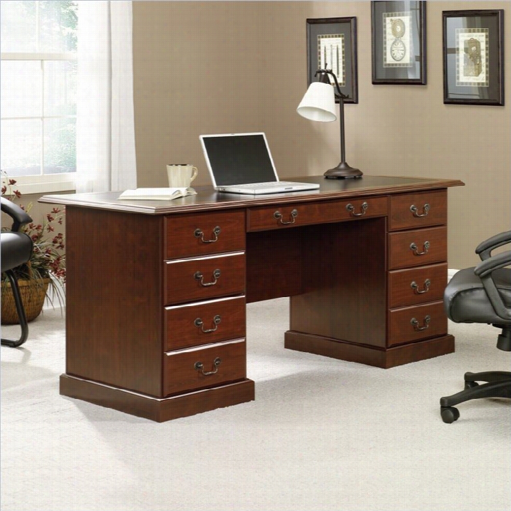 Sauder Heritage Eminence  Executive Desk In Cherry With Black Inlay Top