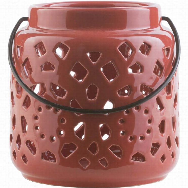 Surya Avery 6.5 X 6.3 Ceramic Lantern In Glossy Red