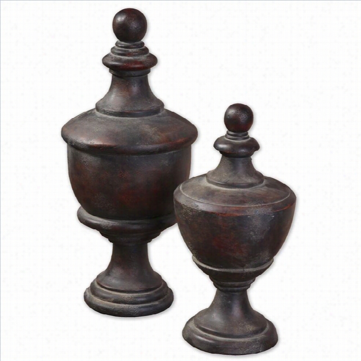 Uttermost Gracelyn  Antique Finials In Dark Mahogany (set Of 2)