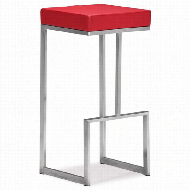 Zuo Darwen Modern Leatherette Bar Chair In Red