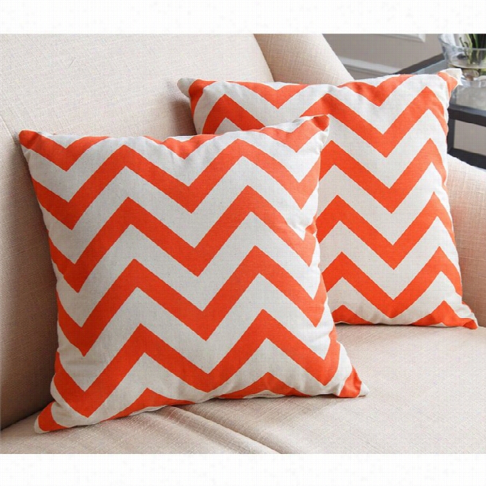 Abbyson Living Cotton Cloth Of Flax Square Pillow In Orange Chevron (set Of 2)