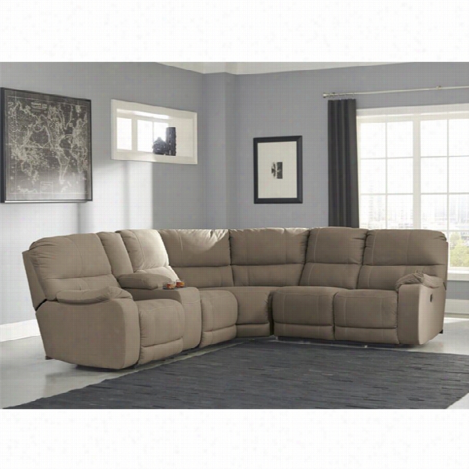 Ashley  Bohannon 3 Piece Fabric Left Powe Rconsole Sectional In Taupe