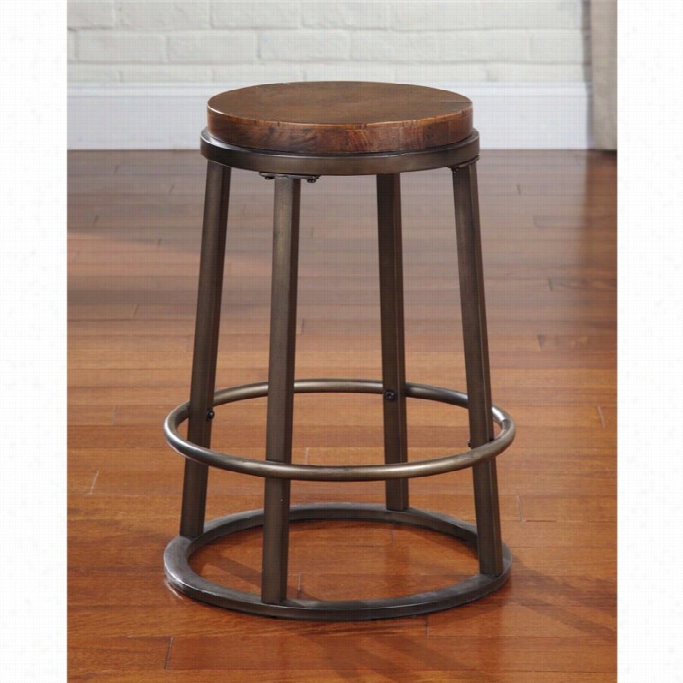 Ashley Glosco 24 R Ound Metal Counter  Stool Ni Medium Brown