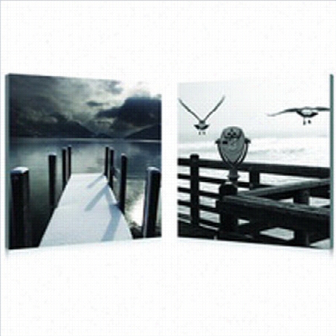 Baxton Studio Lake Lookout Mounted Prntd Iptych In Multicolor