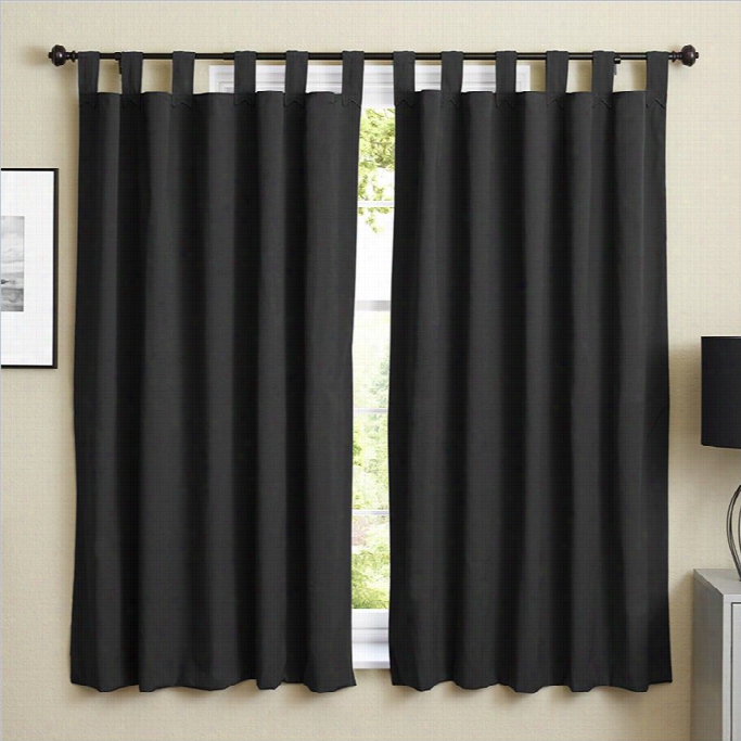 Blazing Needles Twill Curtain Panels In Black And Ssteel Gray (set Of 2)
