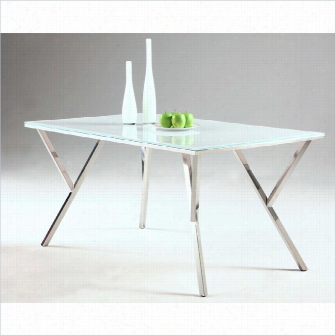 C Hintaly Jade Starphire Rectangular Dining Table In Stainless Steel