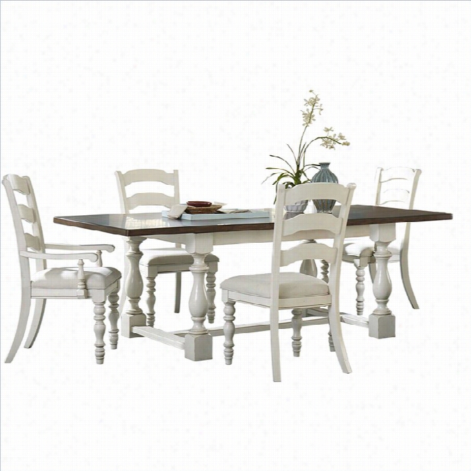 Hillsdsle Languish Isl And 5 Pc Trestle Dining Set With Ladder Back Chairs