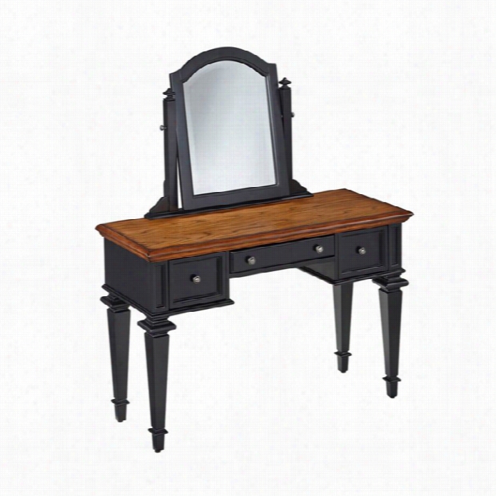 Home Styles Americana Bedroom Vanity And Mirror In Black And Oak