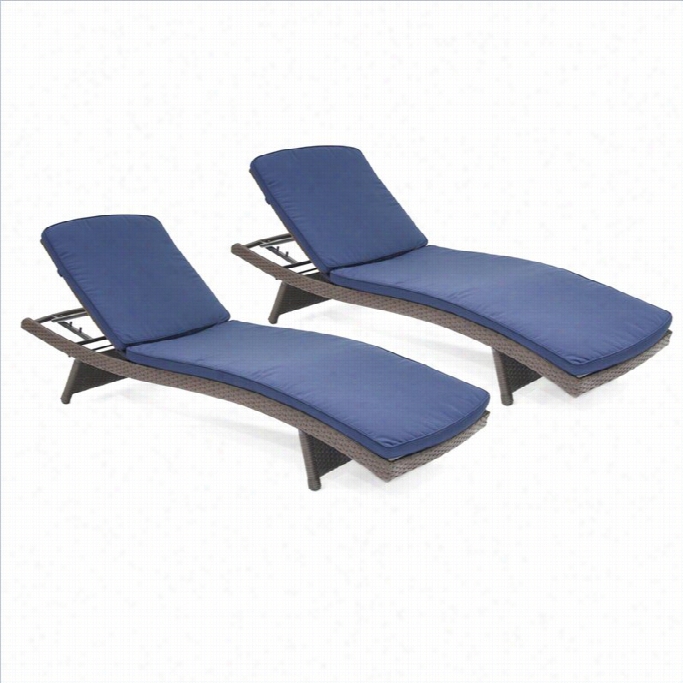 Jeco Twig Adjustable Chaise Lounger In Espresso With Blue Cushion