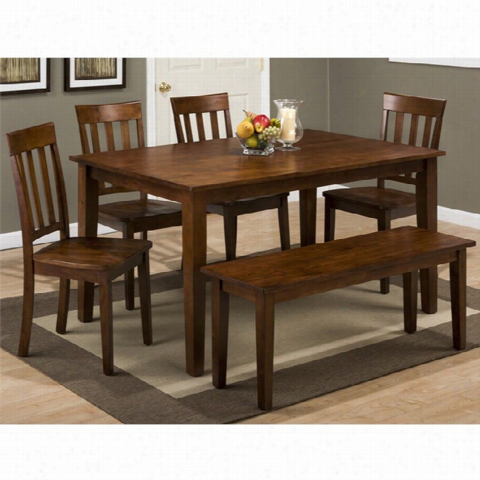 Jofran Simplicity 6 Piece Rectangle Dining Set With Bench In Caramel