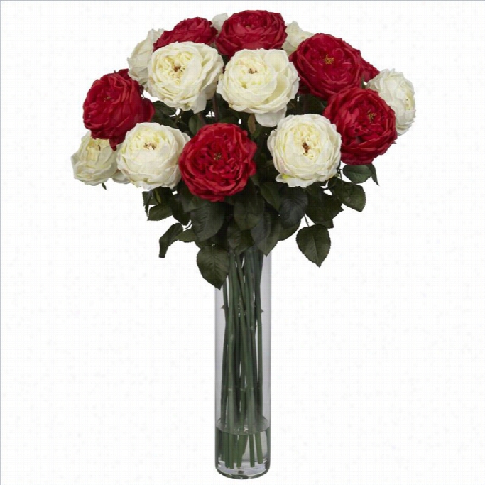 Nearly Natural Fancy Rose Silk Flower Arrangement In Red White