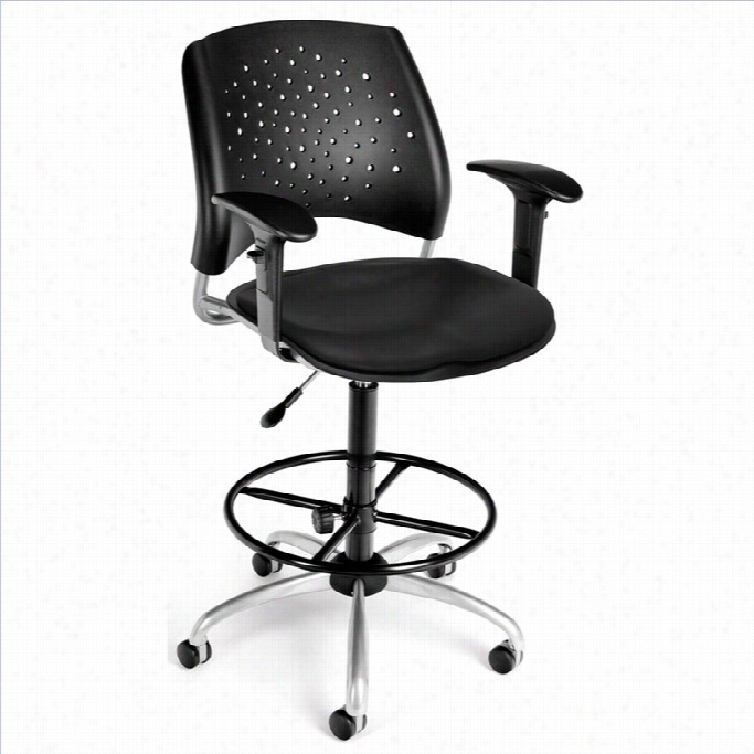 Ofm Fate Swivel Drafting Chair With Vinyl Seats And Arms In Black