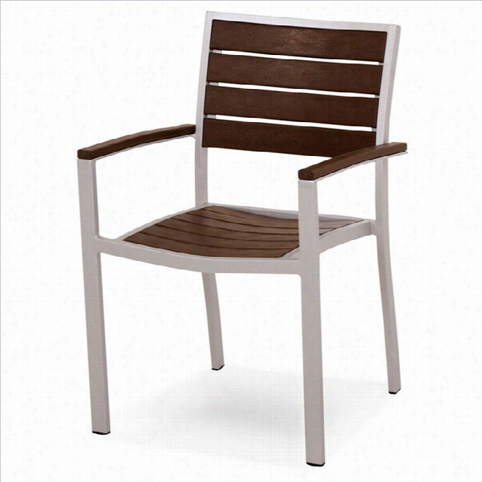 Polywood Euro Dining Arm Chair In Tex Tured Silver And Mahogany