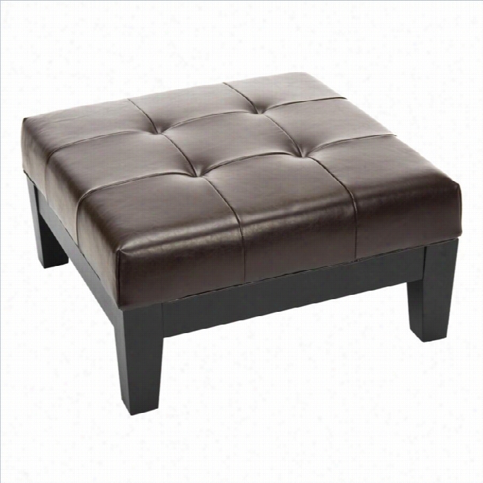 Safavieh Hamilton Beech Wood Square Leather Ottoman In Brown