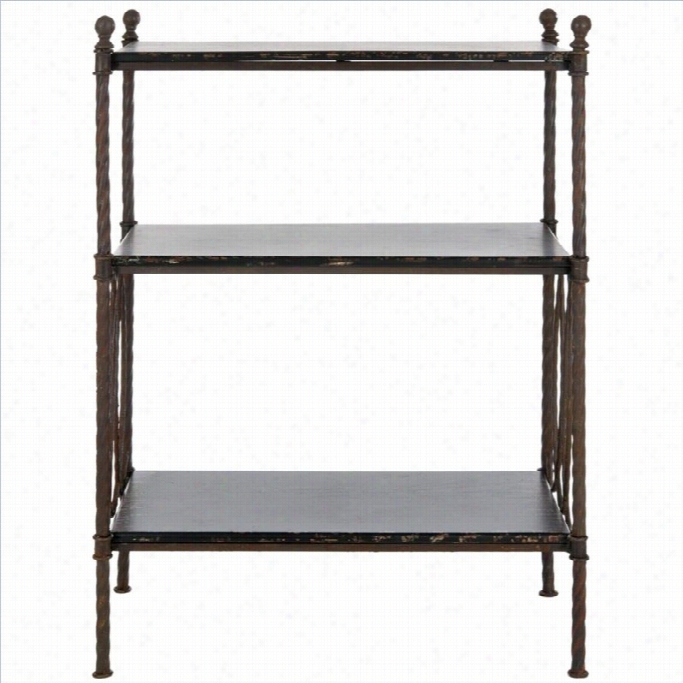 Safav Ieh Mqrshal Firr  Wood And Iron  3-tier Stand In Walnut Brown