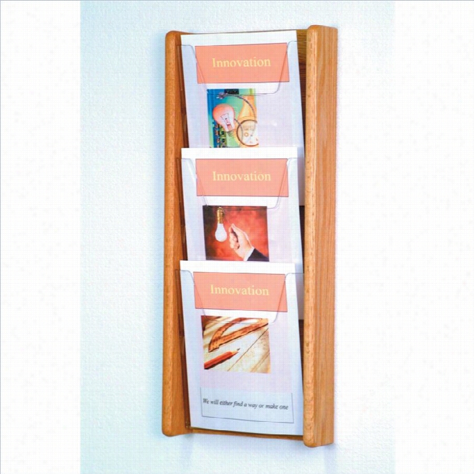 Wooden Malllet 3 Pocket Acrylic And Oak Wall Display In Light Oak