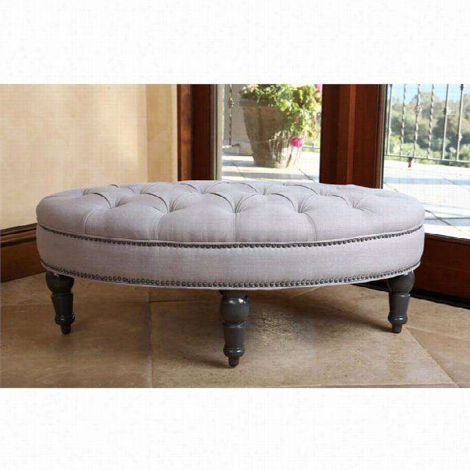 Abbyson Living Clairemont Tufted Linen Oval Ottoman In Steel Blue