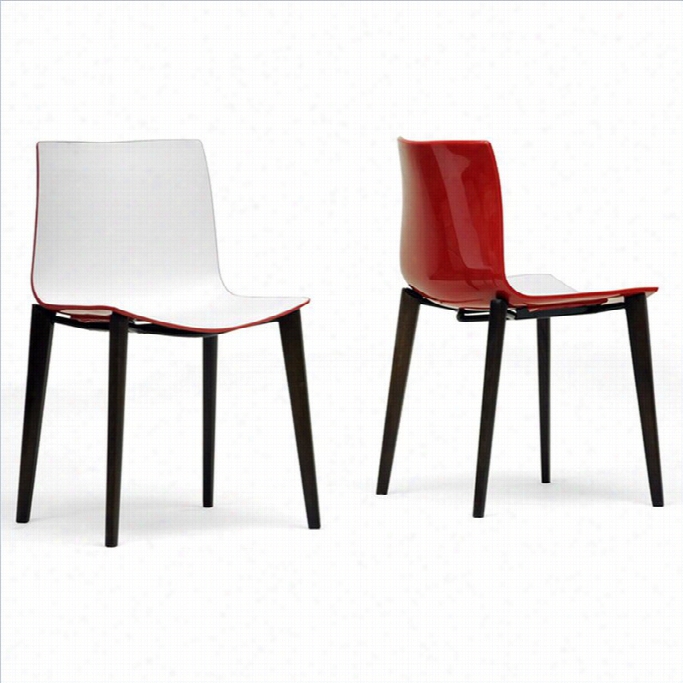 Baxton Studio Soren Dining Chair In Whtie And Red (set Of 2)