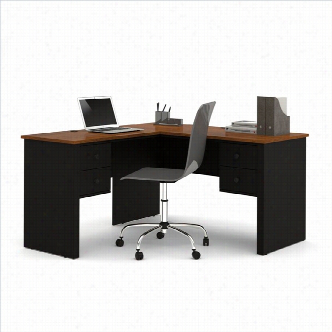 Bestar Somerville L-shaped Desk In Black And Tuscany Brown