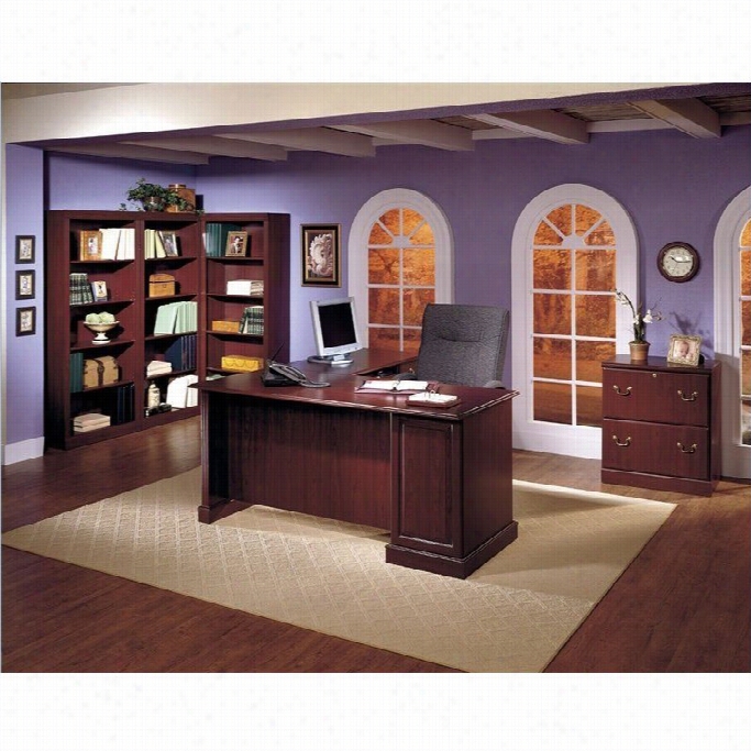 Bush Saratoga L-shape Executive Desk In Hadvest Cherry