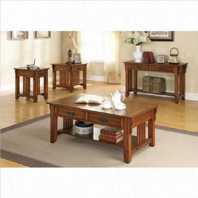 Coaster Contemporary 4 Piece Occasional Table Set In Oak