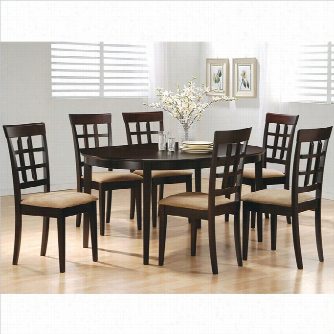Coaster Oval Dining Table And 6 Wheat Back Chairs In Cappuccino
