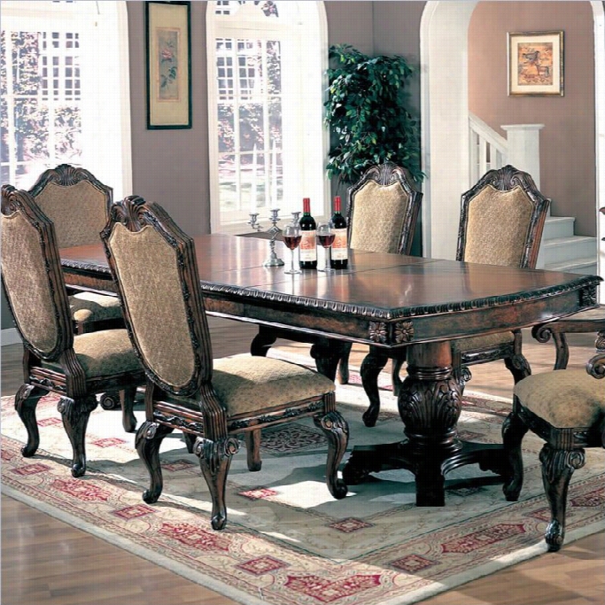 Coaster Saint Charles Dining Table With Double Pedestal In Deep Brown Finish