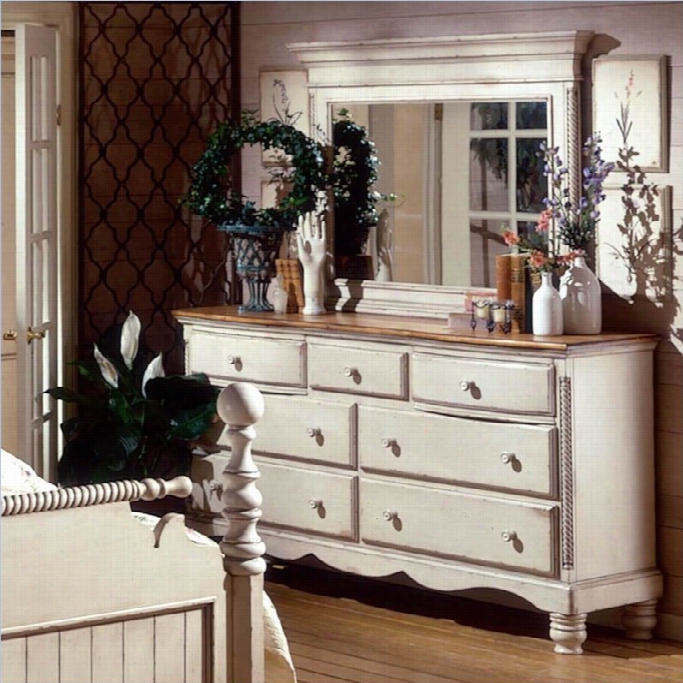 Hillsdale Wilshire Antique Whi Te Double Dresser And Mirror Set