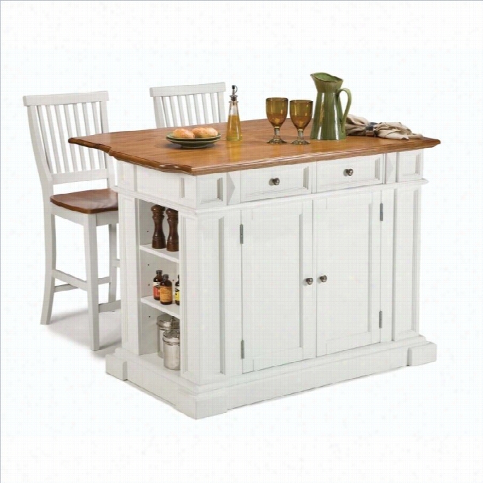 Home Styles Kitchen Island And Stools Iin White And Distressed Oak