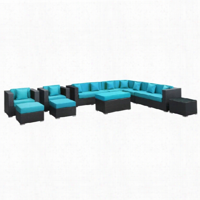 Modway Cohesion 11 Piece Outdoor Soa Seti N Espresso And Turquoise