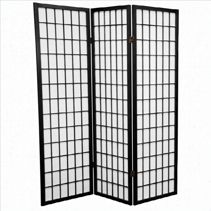 Oreintal Furniiture 5 ' Tall Wiindow 3 Pane L Shoji Screeen In Negro