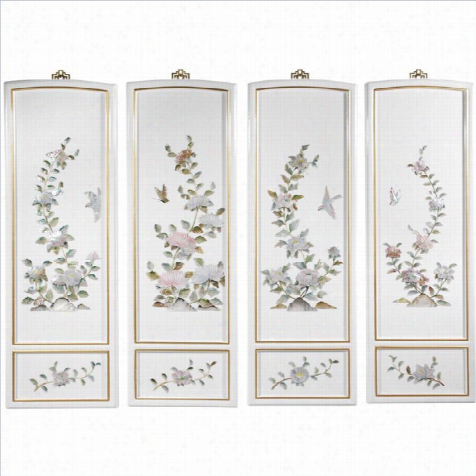 Oriental Furnitureibrds And Flowers Wall Plaques In Blsck (set Of 4)