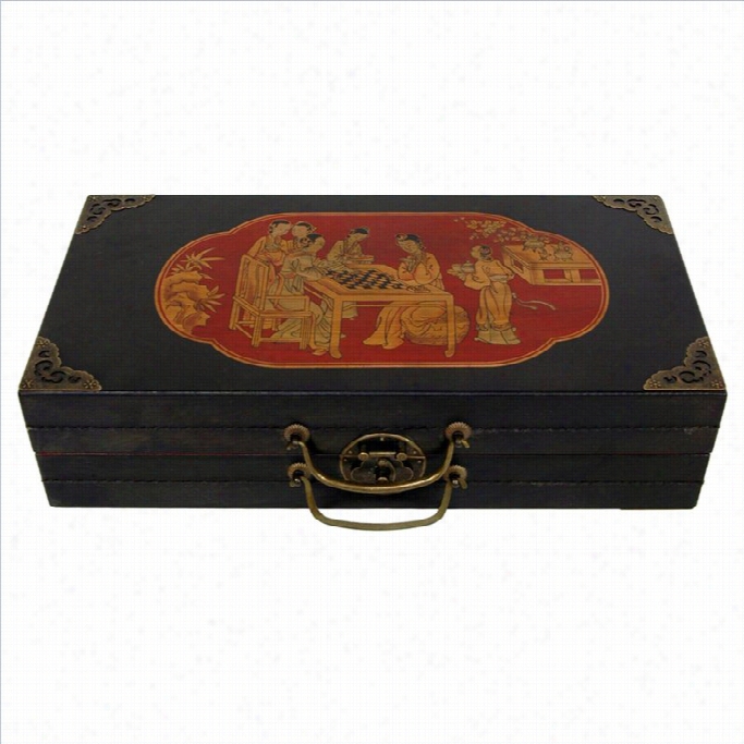 Oriental Furniture Chess Set Box In Black