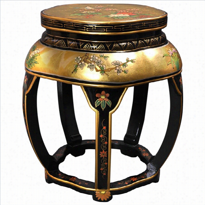 Oriental Furniture Varnish  Blososm Stool With 5 Elgs In Gold