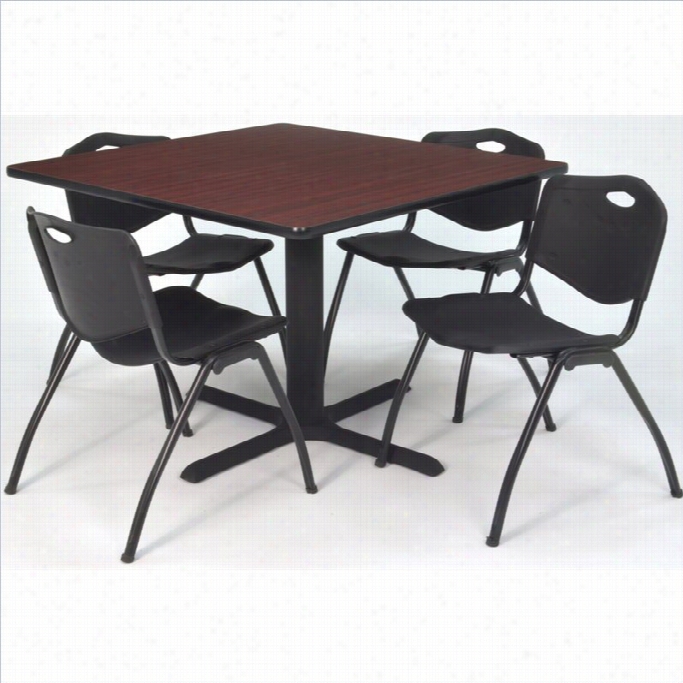 Regency Square Lunchroom Table And 4 Black M Stack Chaairs In Mahogany