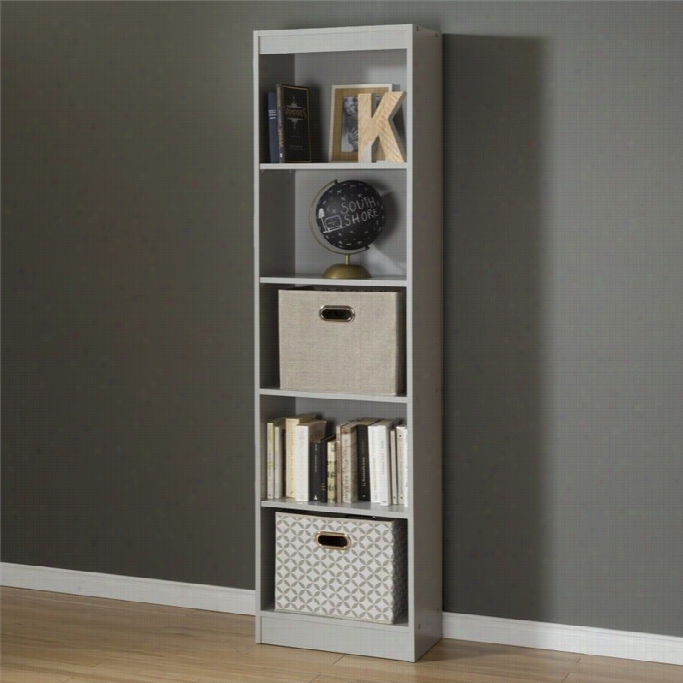 South  Shore Axess 5 Shelf Narrow Bookcase In Soft Gfay