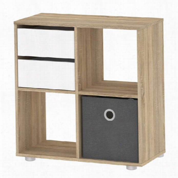 Tvilum Demi Bookcase Wiith Cube In White And  Textile Grey