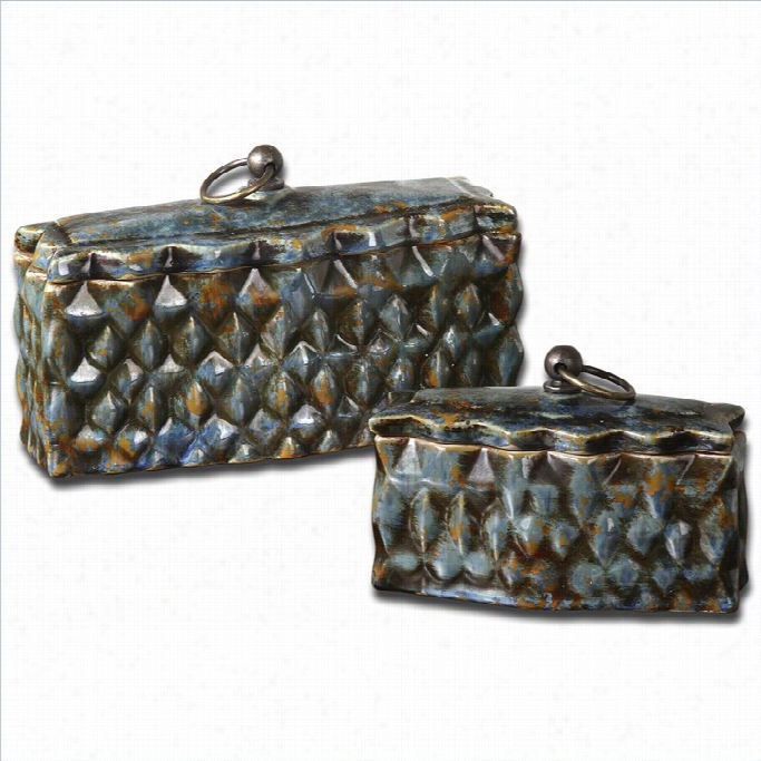 Uttermost Neelab Ceramic Containers In Distressed Pale Blue (set Of 2)